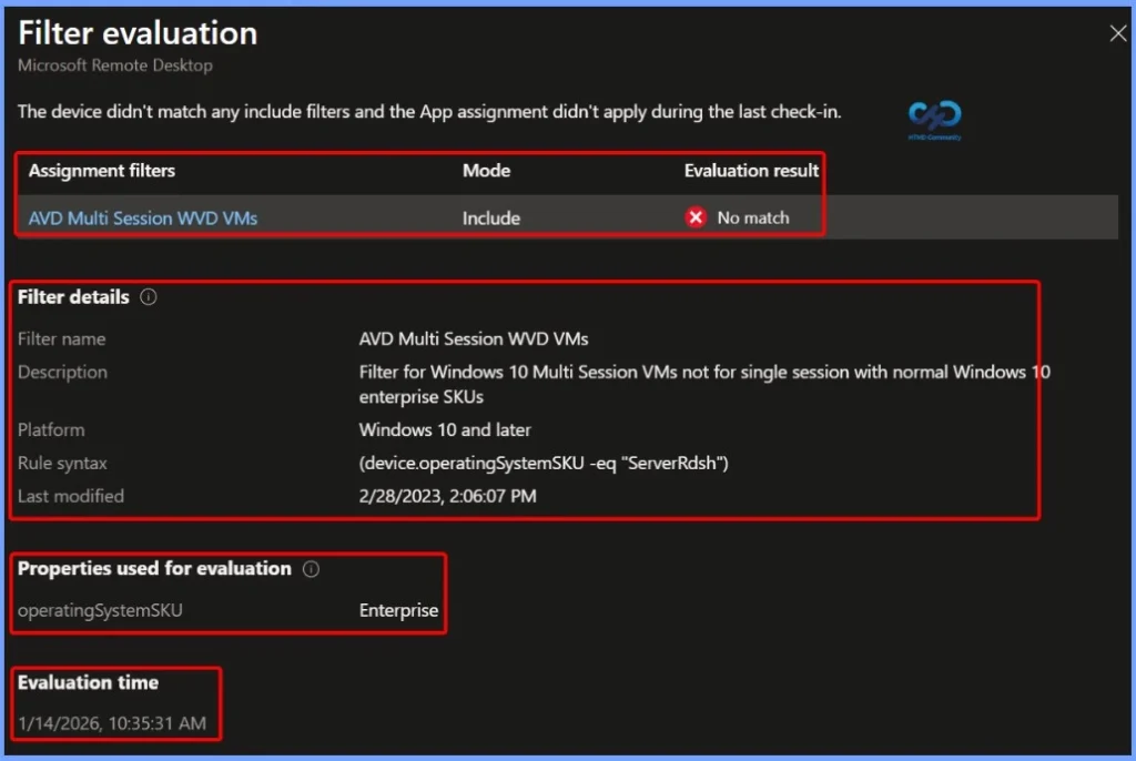 Intune Filter Evaluation Report Options Available For Troubleshooting - Fig.2