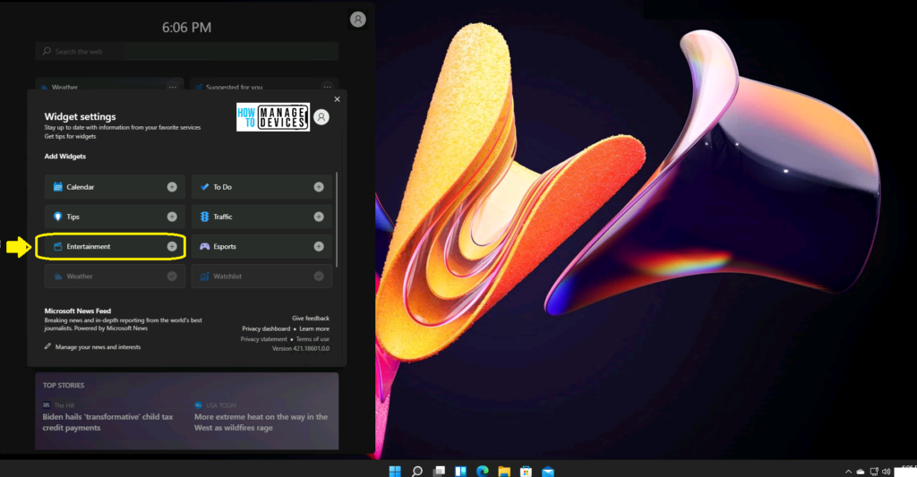 What is the Windows 11 Entertainment widget? 1