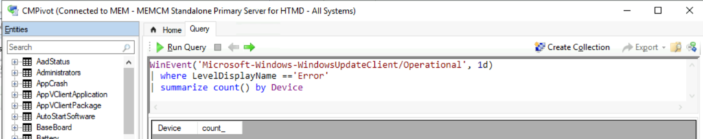 How to Collect Windows Update Logs from SCCM Client Remotely ConfigMgr CMPivot Query for Event Logs Error 5 How to Collect Windows Update Logs from SCCM Client Remotely ConfigMgr CMPivot Query for Event Logs Error - Fig.5