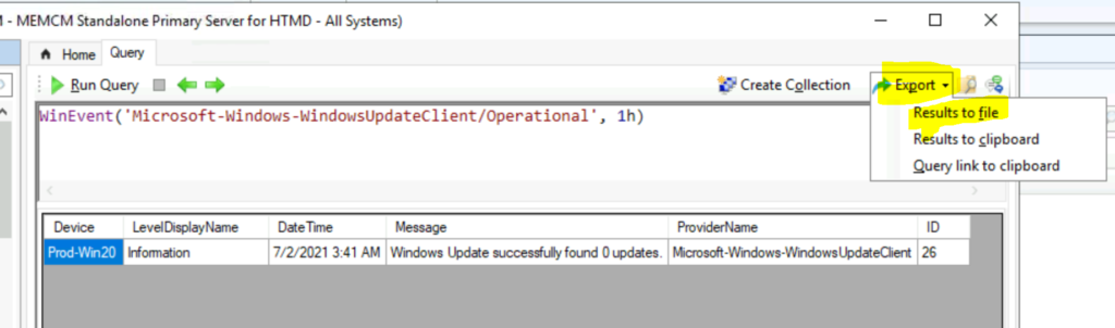 How to Collect Windows Update Logs from SCCM Client Remotely ConfigMgr CMPivot Query for Event Logs Error 6 How to Collect Windows Update Logs from SCCM Client Remotely ConfigMgr CMPivot Query for Event Logs Error - Fig.6