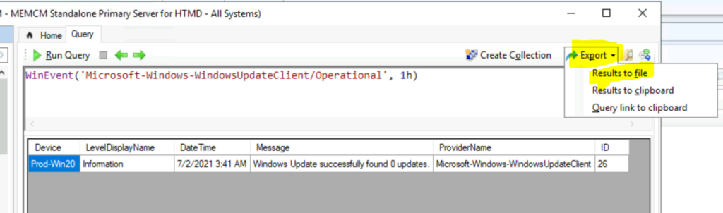 How to Collect Windows Update Logs from SCCM Client Remotely ConfigMgr CMPivot Query for Event Logs
