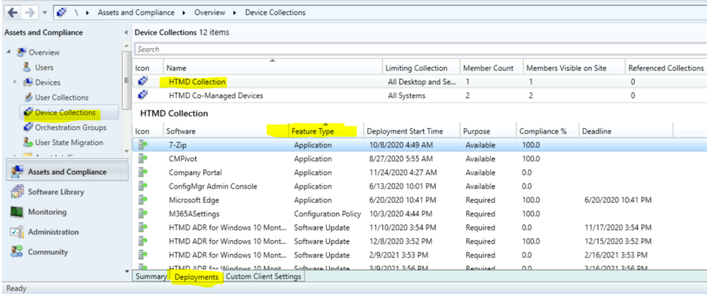 How to find Deployments targeted to a Collection in SCCM ConfigMgr