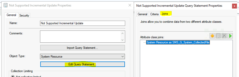 SCCM Collection Incremental updates not Working because of not Supported WMI Classes ConfigMgr