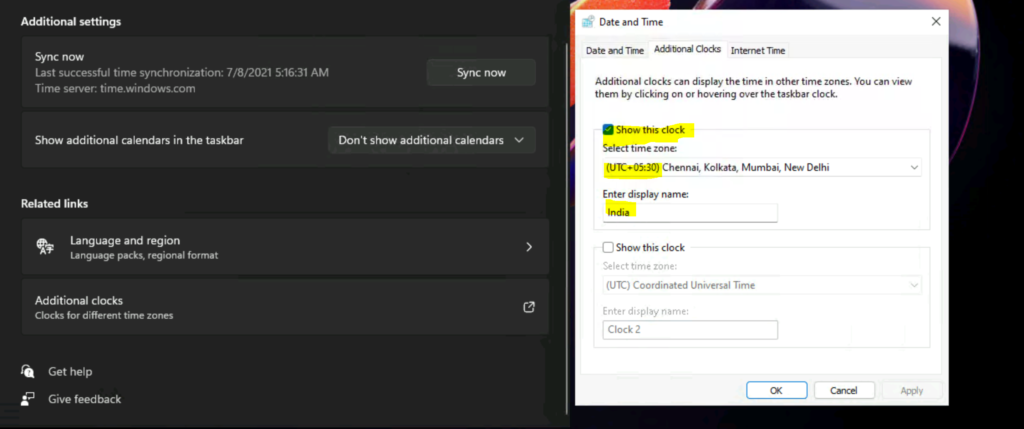 Windows 11: How to add Additional time zone clocks