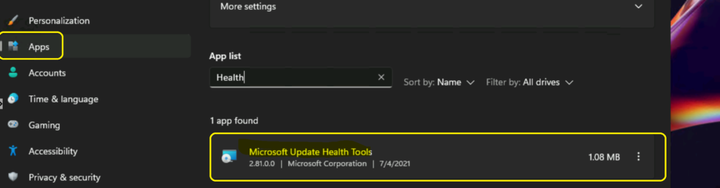 Windows 11 Microsoft Update Health Tools