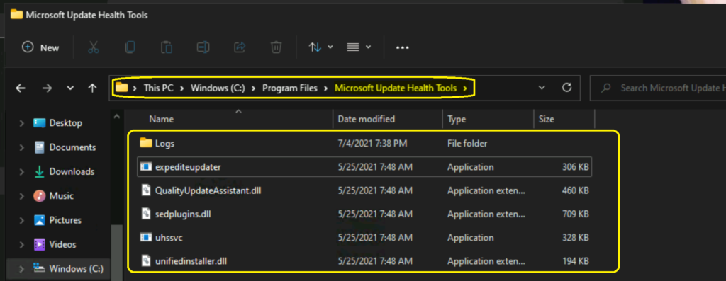 Windows 11 Microsoft Update Health Tools