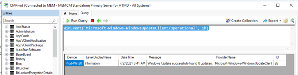 How to Collect Windows Update Logs from SCCM Client Remotely ConfigMgr CMPivot Query for Event Logs Error 3 How to Collect Windows Update Logs from SCCM Client Remotely ConfigMgr CMPivot Query for Event Logs Error - Fig.3