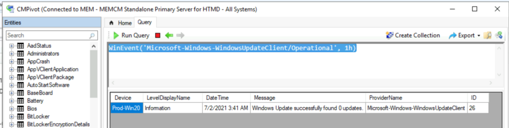 How to Collect Windows Update Logs from SCCM Client Remotely ConfigMgr CMPivot Query Event Logs