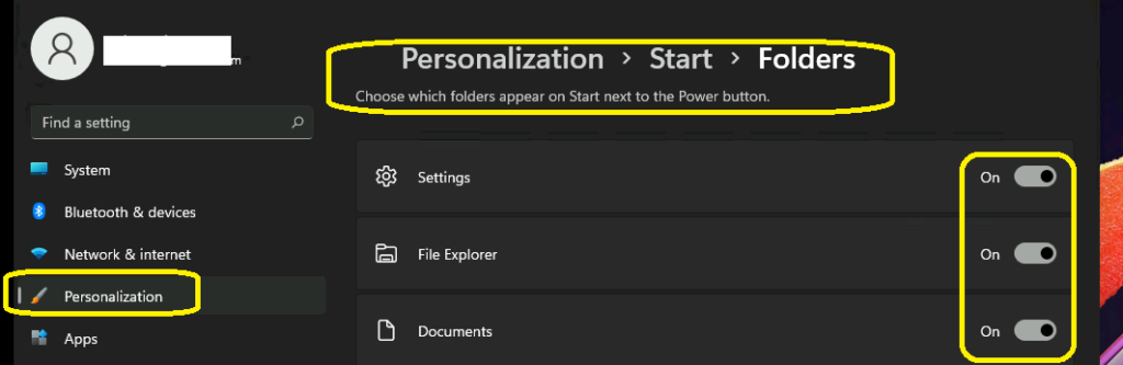 Choose Windows 11 Folders to Appear on Start next to the Power Button How to Customize