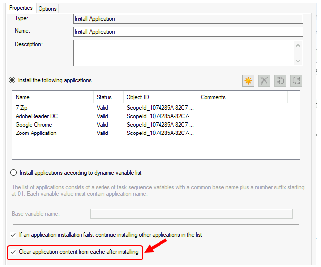 Selected - Clear application content from cache after installing 