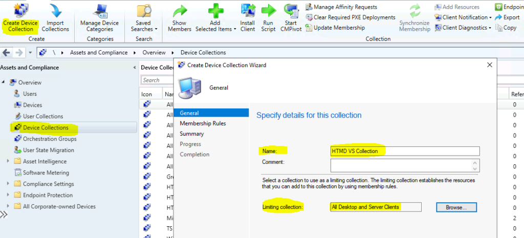 Create SCCM Device Collection for Visual Studio Upgrade