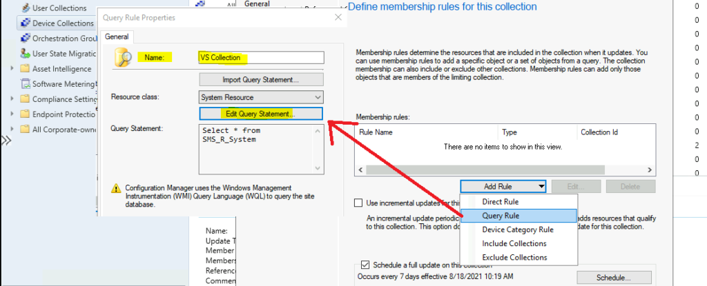 Create SCCM Device Collection for Visual Studio Upgrade