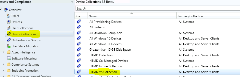 Create SCCM Device Collection for Visual Studio Upgrade