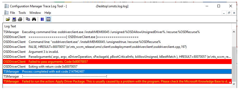 FIX: SCCM Task Sequence Failed to Apply Driver Package 0x80070057