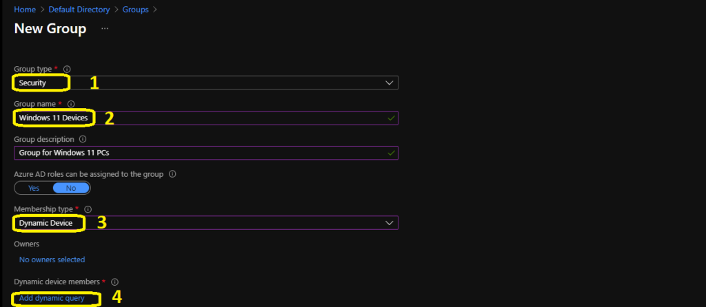 Create Windows 11 Azure AD Device Group 2 Create Windows 11 Azure AD Device Group - AAD Dynamic Device Group