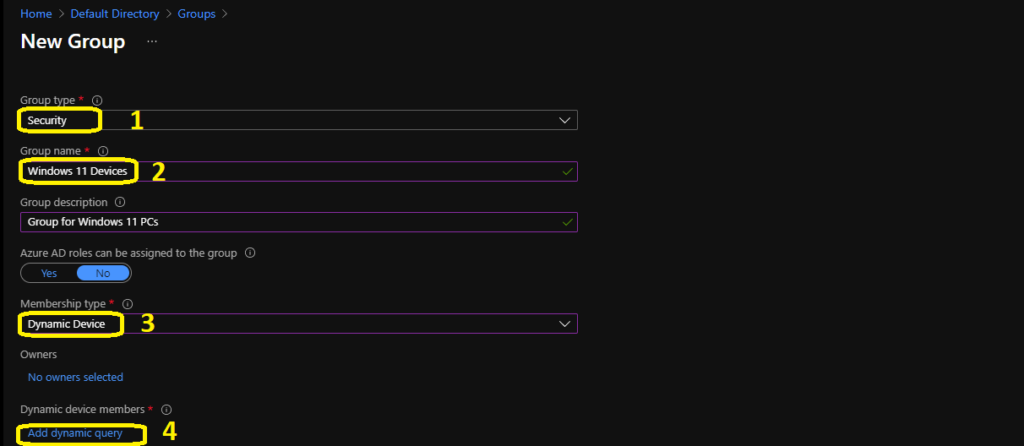 Create Windows 11 Azure AD Device Group - AAD Dynamic Device Group