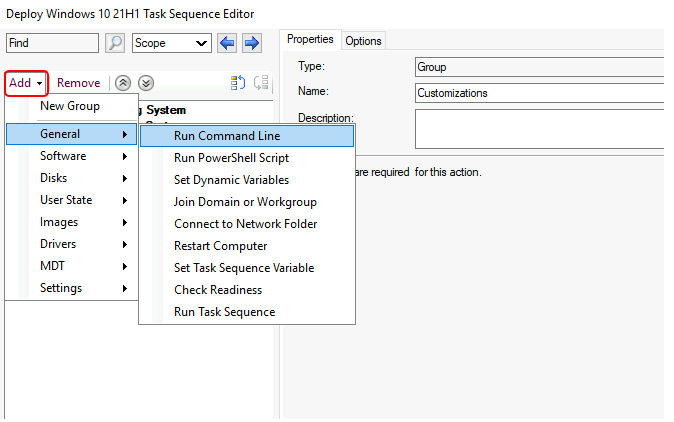MDT: Running a single PowerShell Cmdlet from a Task Sequence Step