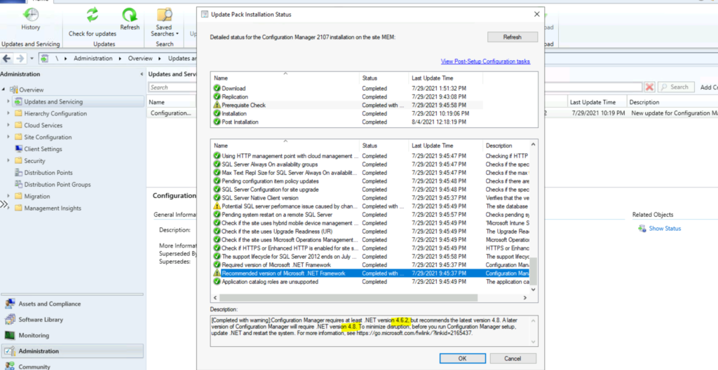 How to Fix SCCM 2107 Prerequisite Errors Warnings | Dot NET prerequisite check