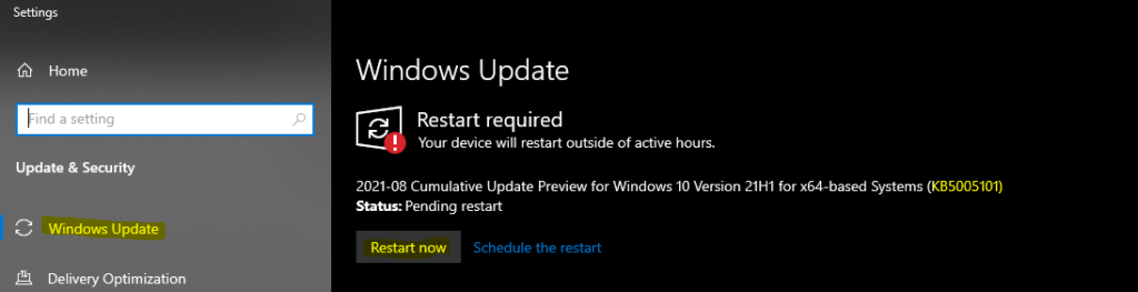 Windows 10 21H1 KB5005101 Cumulative Update