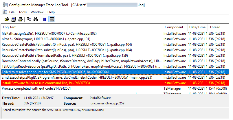 FIX: SCCM Task sequence has failed with the error code 0x800700A1