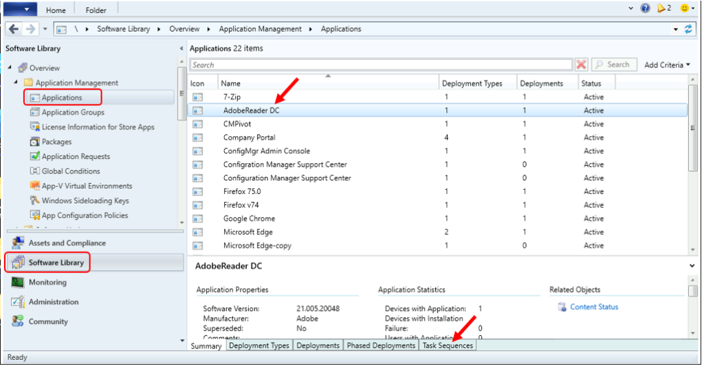 Find SCCM Task Sequences Reference Application