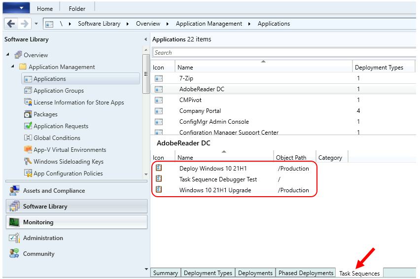 Find SCCM Task Sequences Reference Application