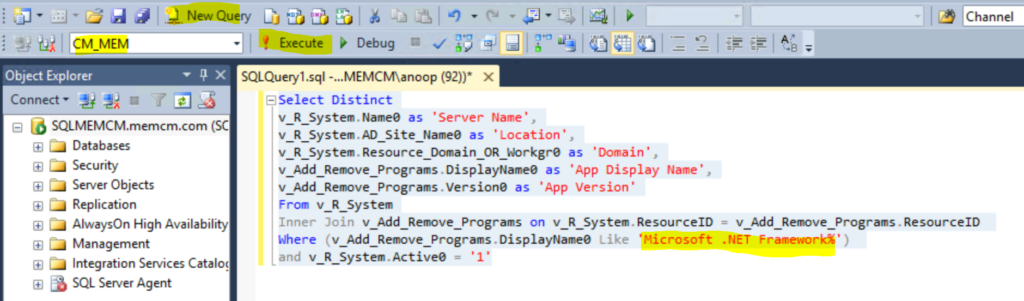 SCCM Report for DotNet Framework Versions