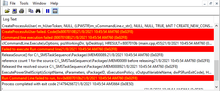 FIX: SCCM Task Sequence Failed to Run Command Line Error 0x8007010B 1