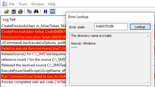 FIX: SCCM Task Sequence Failed to Run Command Line Error 0x8007010B