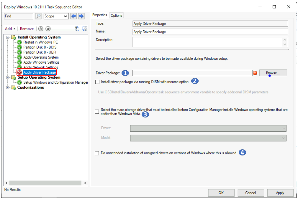 Add Apply Driver Package Step to SCCM Task Sequence