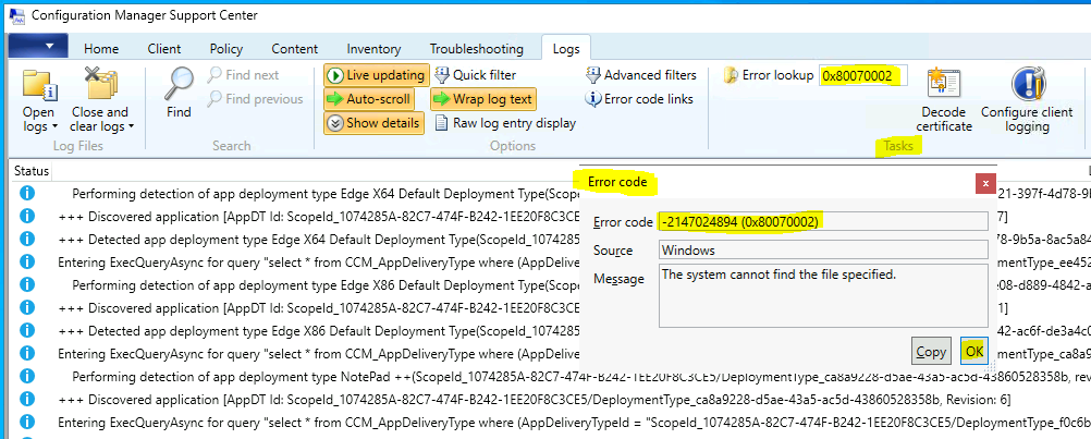 Translate SCCM Error Codes to Error Messages