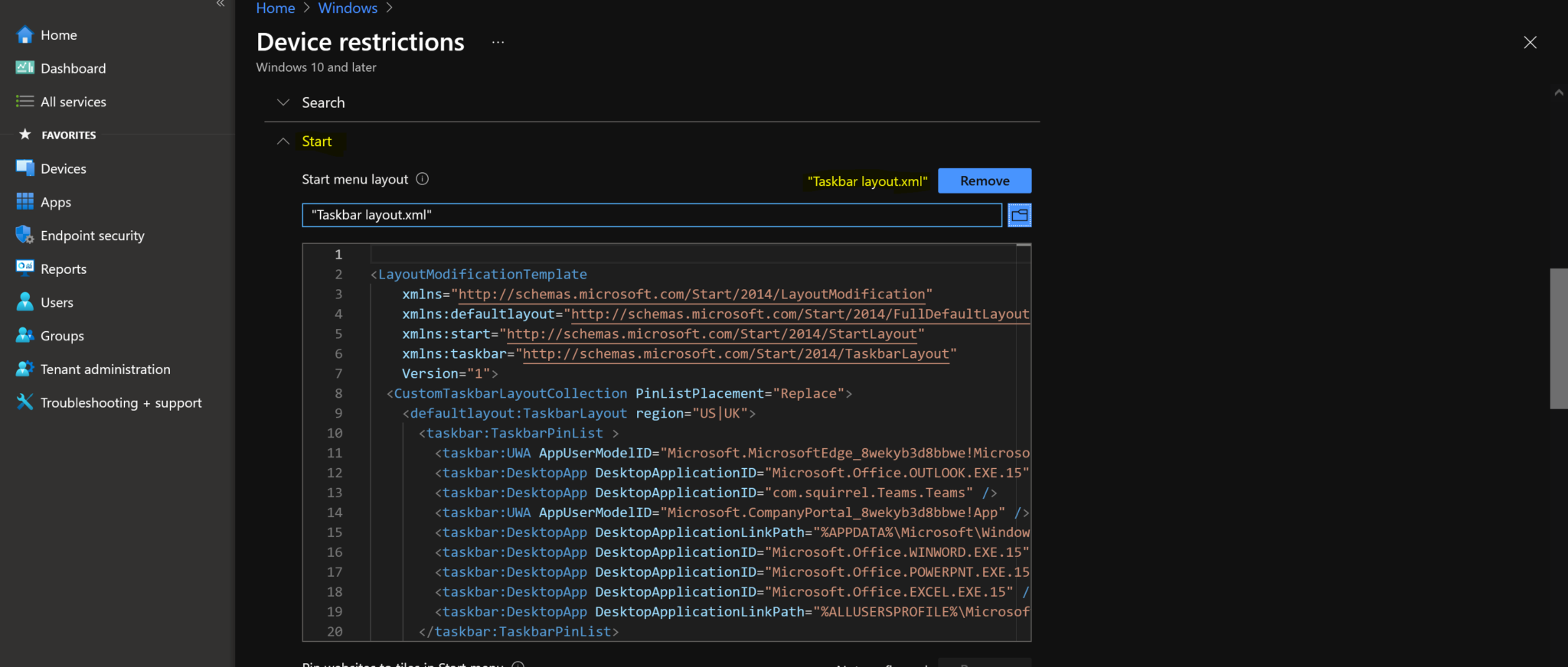 Deploy Start Menu Taskbar Custom Layout Settings Using Intune HTMD Blog