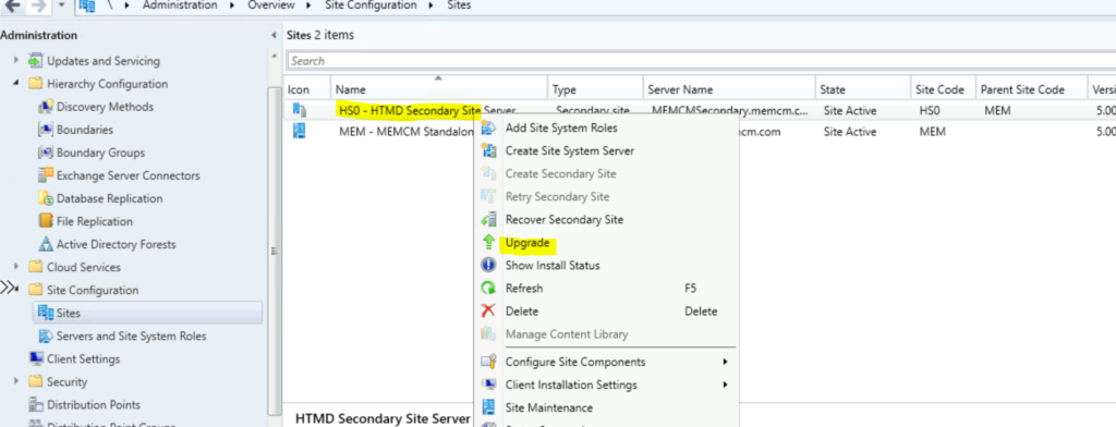 SCCM Secondary Server Upgrade to 2107 Version