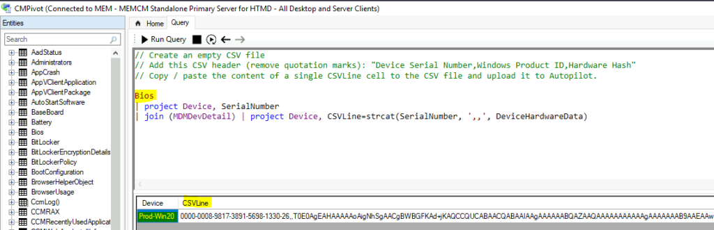 Collect Hardware Hash from SCCM for Autopilot