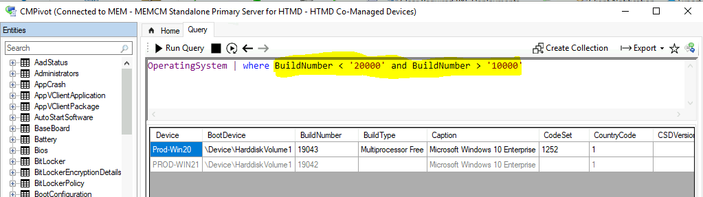 CMPivot Query to Find Windows 10 or Windows 11 Devices from SCCM