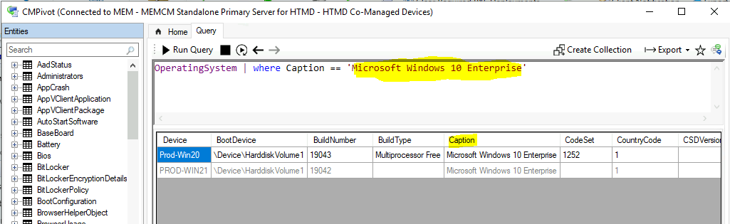 CMPivot Query to Find Windows 10 or Windows 11 Devices from SCCM