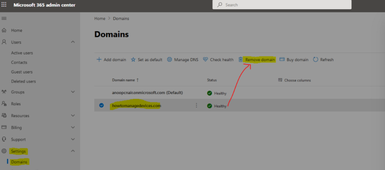 how to remove domain from microsoft 365