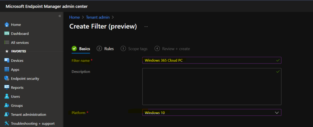 Create a Filter Rule for Windows 365 Cloud PCs using Intune