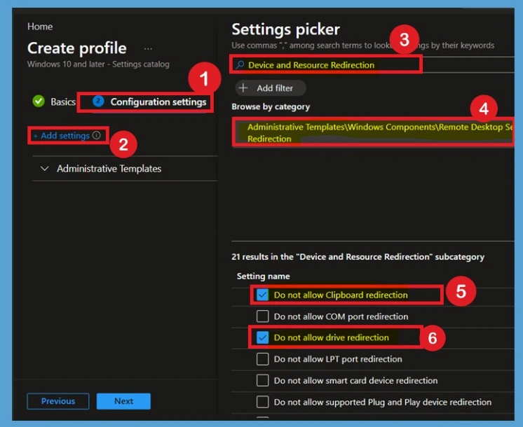 Manage Remote Desktop Clipboard and Drive Redirection Policies to Prevent Data Leakage using Intune- Fig.4