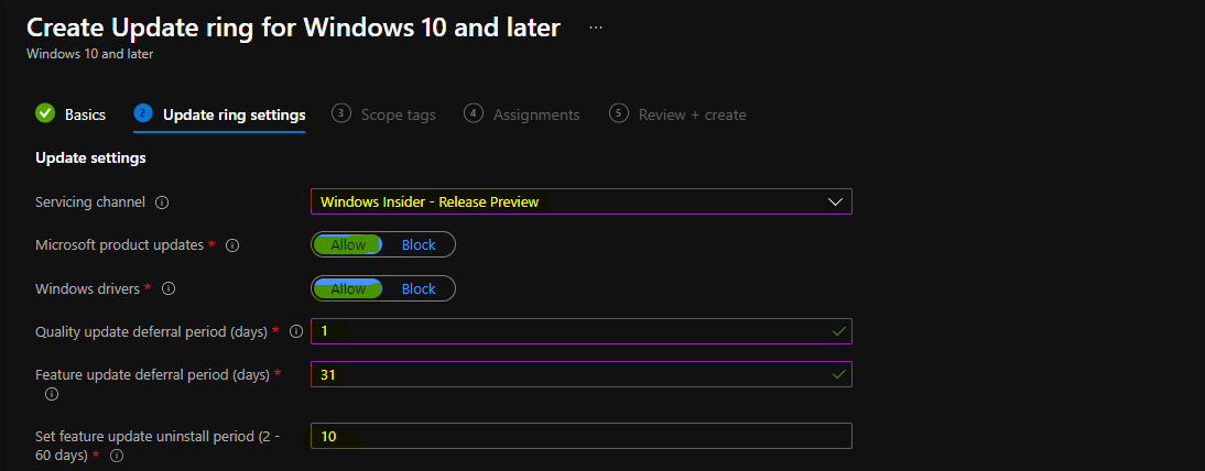 Software Update Policy Rings in Intune MEM 1