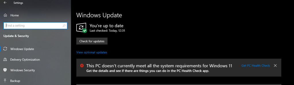 This PC doesn't currently meet all the system requirements for Windows 11 - Windows 11 Upgrade Requirements