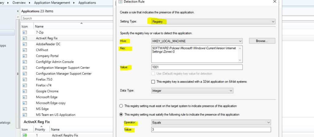 SCCM Deployment of Registry File Detection Rule