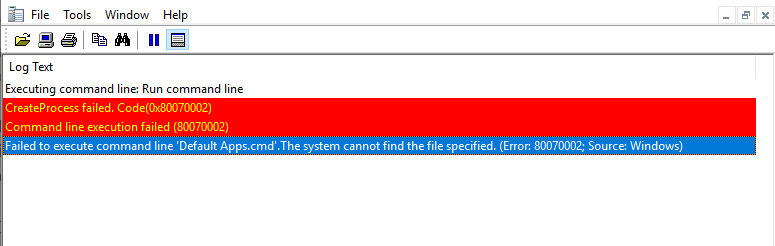 SCCM Task Sequence Run Command line Create Process Failed.Code 0X80070002