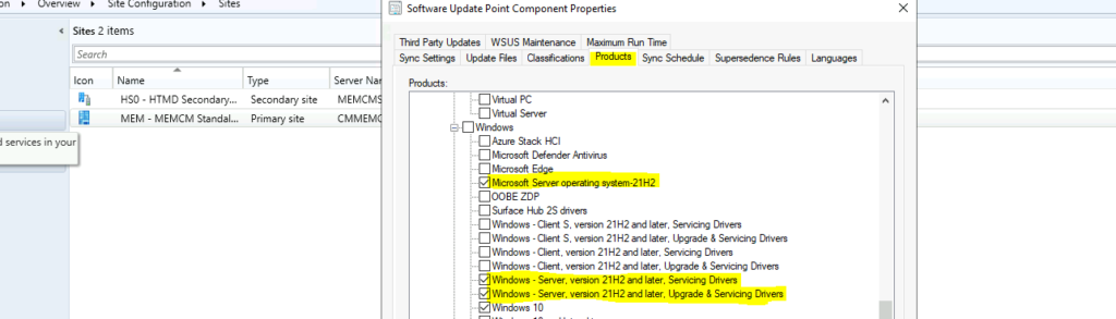 Product Categories for Windows server 2022 / Microsoft Server 21H2 patching