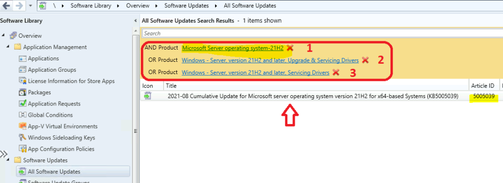 Product Filter for Microsoft server operating system 21H2