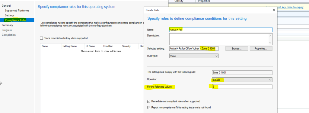 Create CI and Baseline to Fix the Microsoft Office Vulnerability