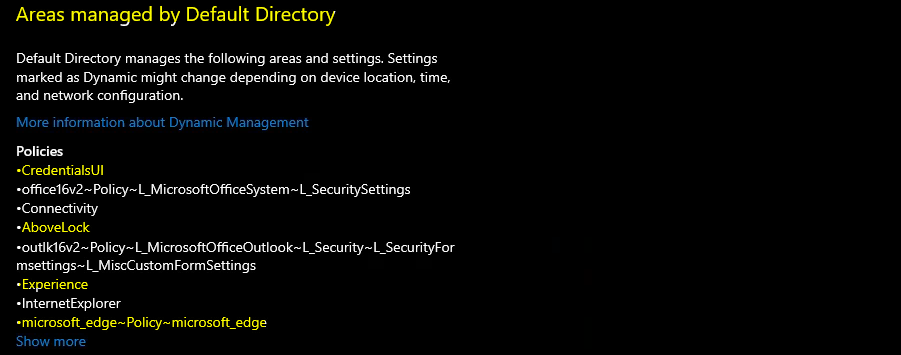 Managed by Default Directory - Intune Areas Managed Policies