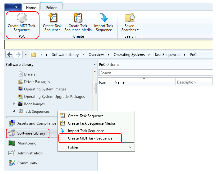 Software Library > Task Sequences > Create MDT Task Sequence