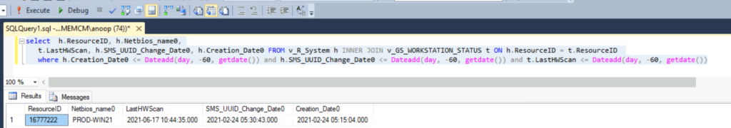 SQL query to find out SCCM clients registered in last 60 day