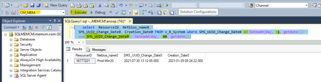 SQL query to find out SCCM clients registered in last 60 day